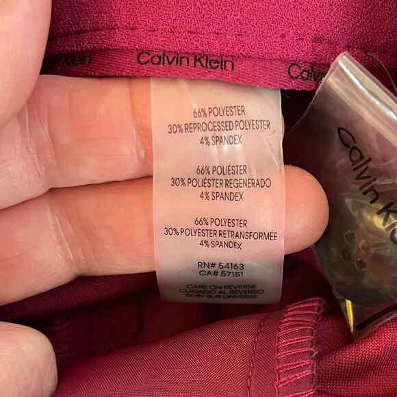 Calvin Klein Side Button Stretchy Mulberry High Rise Wide Leg Trouser Pant 2 NWT - Picture 12 of 15